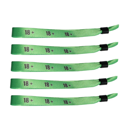 Pulseras de tela 18+ verde - 100 unidades