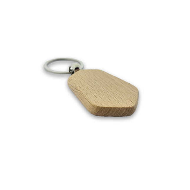 Llavero de madera hexagonal 48x35 mm - Por unidad