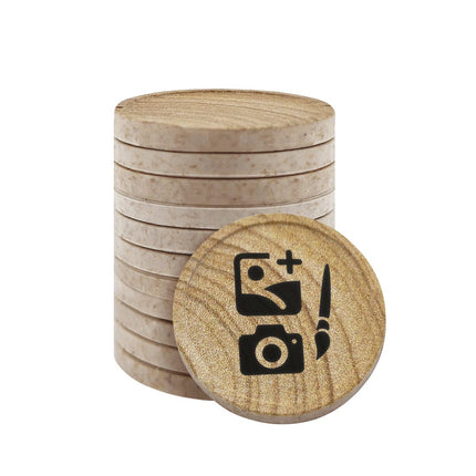Fichas personalizadas con patrón de madera Ø23 mm - 100 unidades