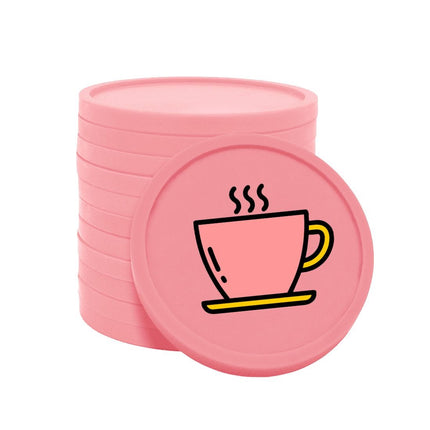 Fichas de plastico icono cafe en rosado Ø29mm - por 100 unidades