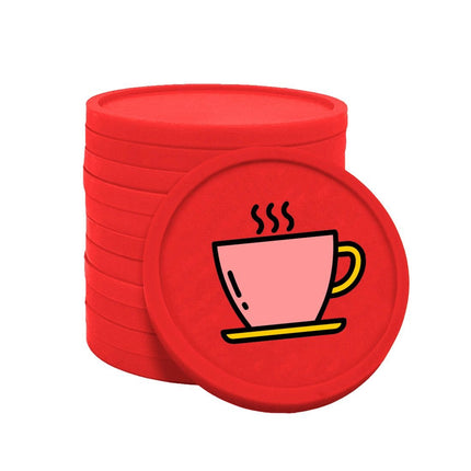 Fichas de plastico icono cafe en rosado Ø29mm - por 100 unidades
