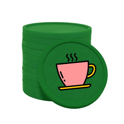 Fichas de plastico icono cafe en rosado Ø29mm - por 100 unidades