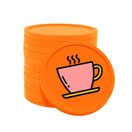 Fichas de plastico icono cafe en rosado Ø29mm - por 100 unidades