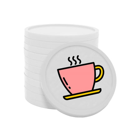 Fichas de plastico icono cafe en rosado Ø29mm - por 100 unidades