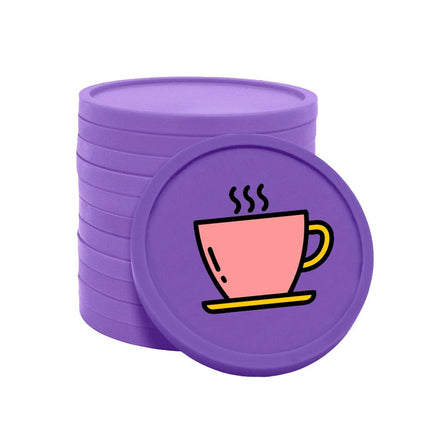 Fichas de plastico icono cafe en rosado Ø29mm - por 100 unidades