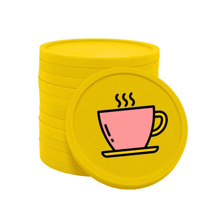 Fichas de plastico icono cafe en rosado Ø29mm - por 100 unidades