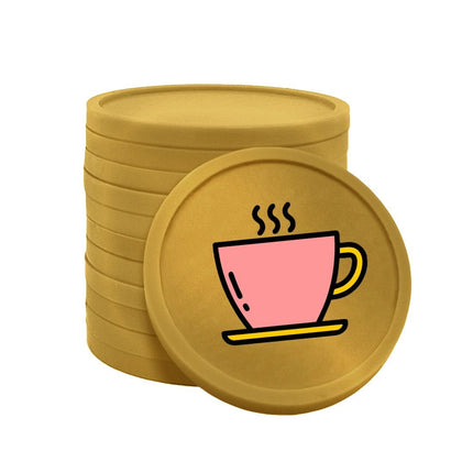 Fichas de plastico icono cafe en rosado Ø29mm - por 100 unidades