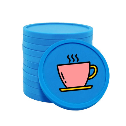 Fichas de plastico icono cafe en rosado Ø29mm - por 100 unidades