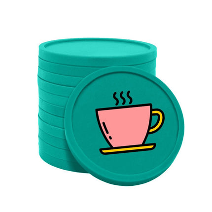 Fichas de plastico icono cafe en rosado Ø29mm - por 100 unidades