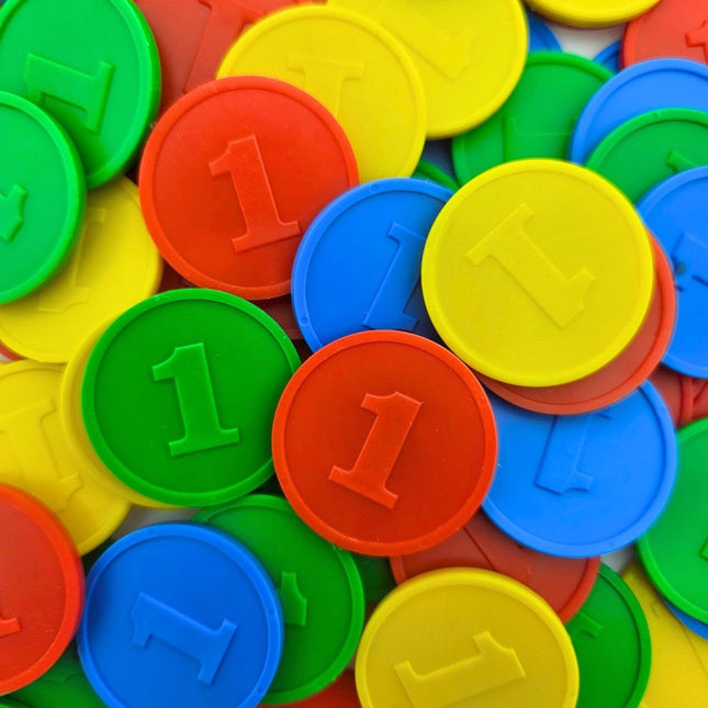 Fichas de plastico con el número 1 Ø29 mm - juego de 4 colores - 1000 unidades