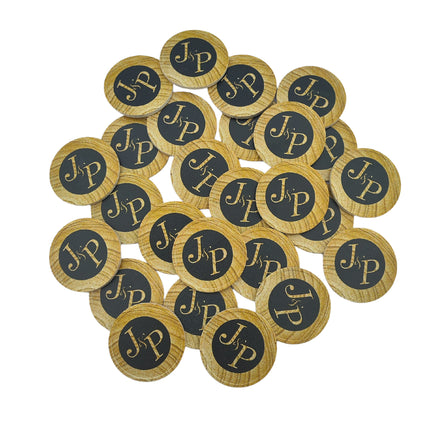 Fichas personalizadas con patrón de madera Ø35 mm - 100 unidades