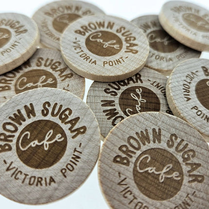 Fichas de madera grabadas personalizadas Ø29 mm - 100 unidades