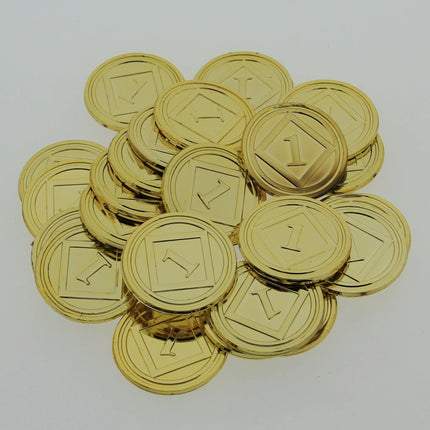 Fichas de plástico dorado, Ø29 mm - 100 unidades