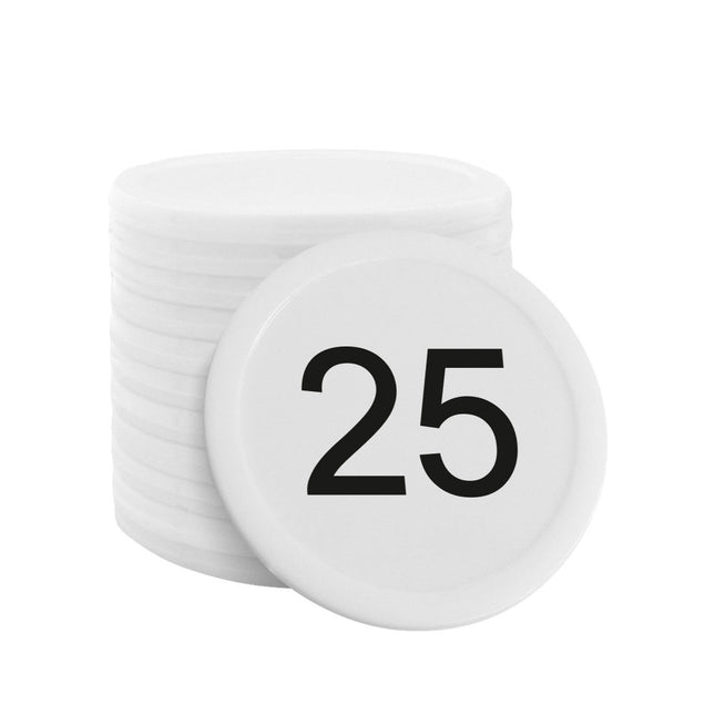 Fichas plastico numeradas 1-100 Ø28 mm - 100 unidades
