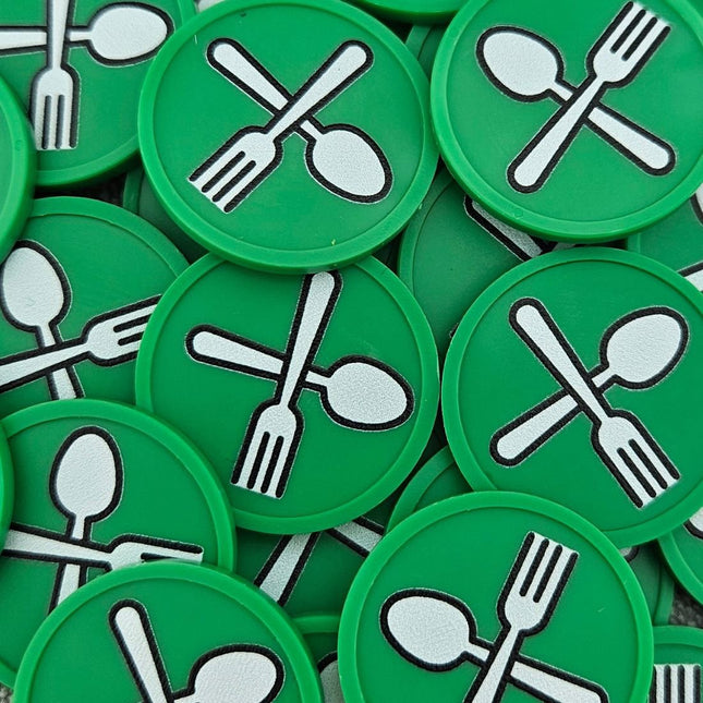 Fichas de plastico cuchara y tenedor Ø29 mm - 100 unidades