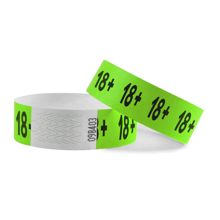 Pulseras de Tyvek 18+ verde - 100 unidades