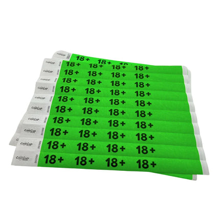 Pulseras de Tyvek 18+ verde - 100 unidades