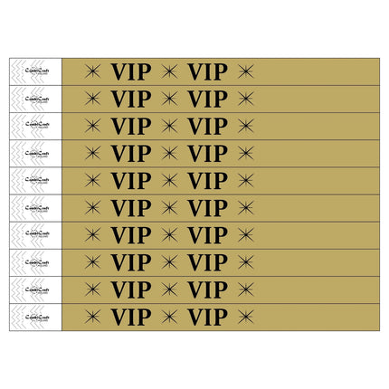 Pulseras de Tyvek VIP dorados - 100 unidades