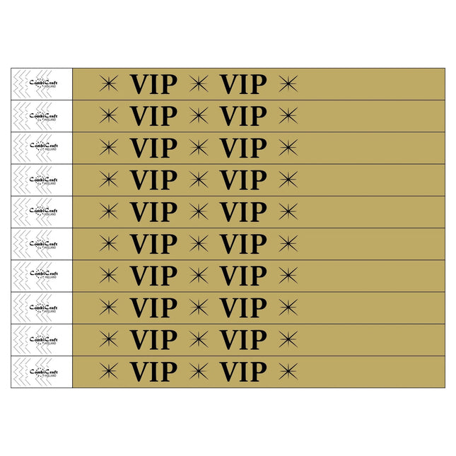 Pulseras de Tyvek VIP dorados - 100 unidades