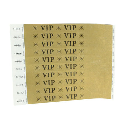 Pulseras de Tyvek VIP dorados - 100 unidades
