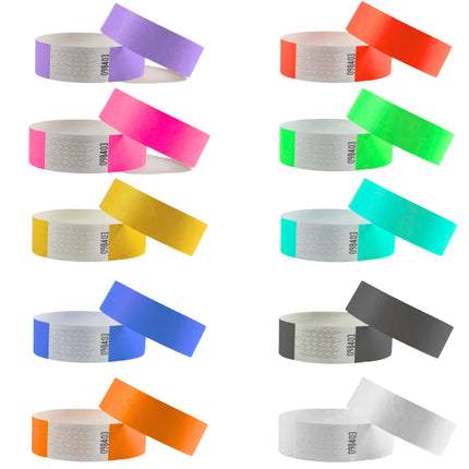 Pulseras de Tyvek mezcla de 10 colores - 100 unidades