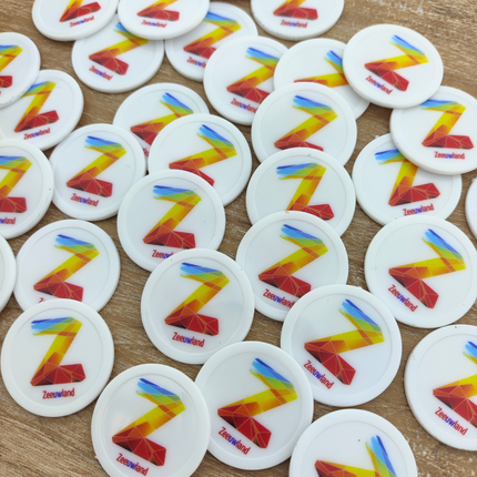 Fichas de plástico personalizades blanco Ø28mm - 100 unidades