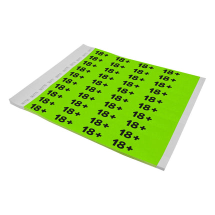 Pulseras de Tyvek 18+ verde - 100 unidades
