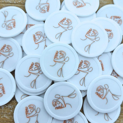 Fichas de plástico personalizades blanco Ø28mm - 100 unidades