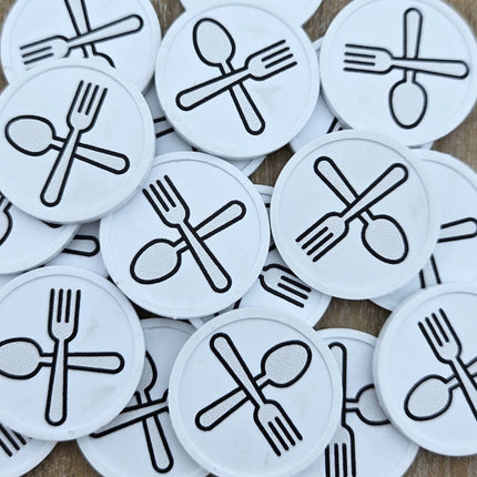 Fichas de plastico cuchara y tenedor Ø29 mm - 100 unidades