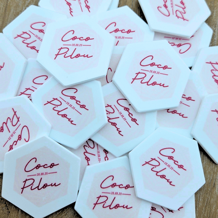 Ficha de plastico hexagono personalizada 38x38 mm - 100 unidades