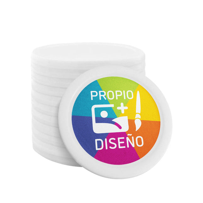 Fichas de plástico personalizades blanco Ø28mm - 100 unidades