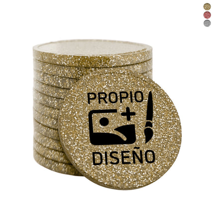 Fichas con brillantina personalizadas Ø29mm - 100 unidades
