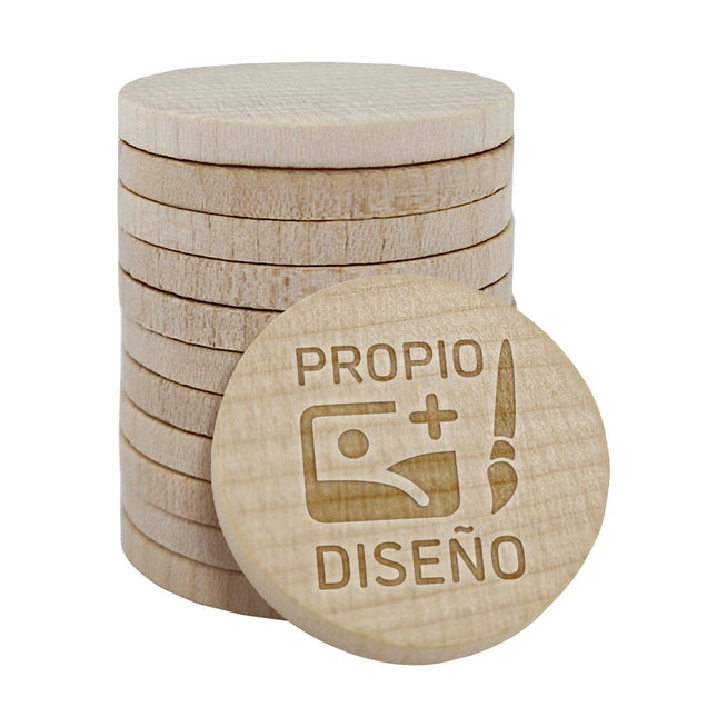 Fichas de madera personalizadas impresas Ø29 mm - 100 unidades