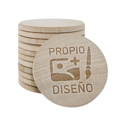 Fichas de madera personalizadas impresas Ø37 mm - 100 unidades