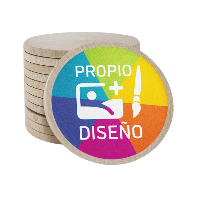 Fichas de madera personalizadas impresas Ø50 mm - 100 unidades