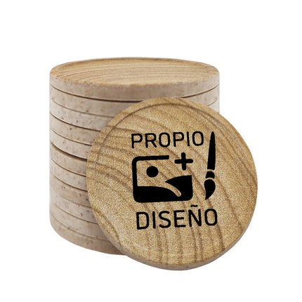 Fichas personalizadas con patrón de madera Ø29 mm - 100 unidades