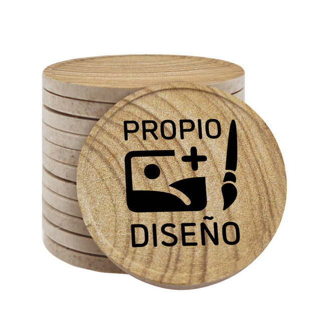 Fichas personalizadas con patrón de madera Ø35 mm - 100 unidades