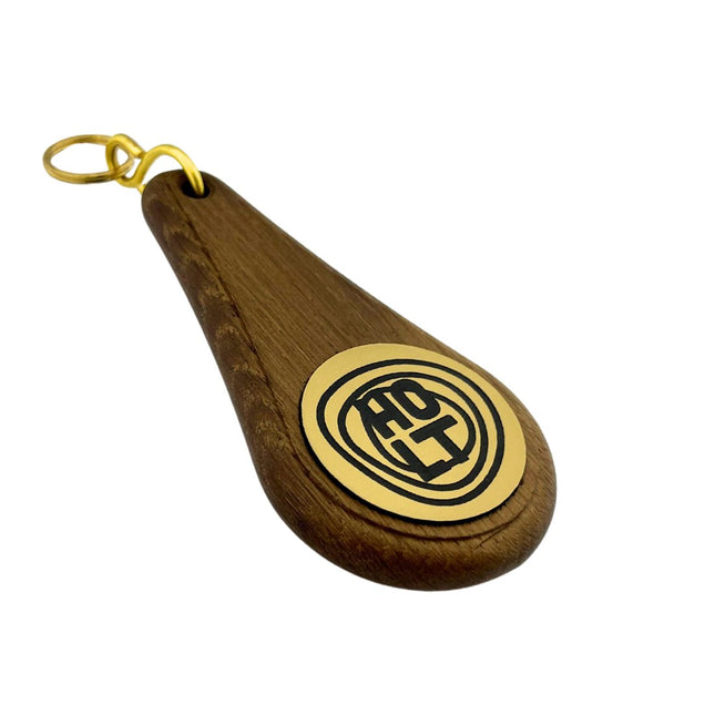 Llavero para hotel Oaky Drop marrón oscuro 110 x 55 mm - ambos lados