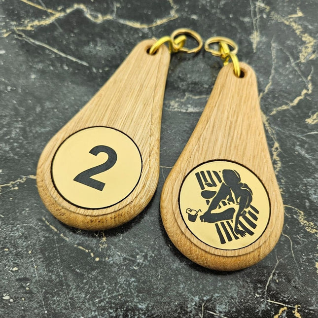 Llavero para hotel Oaky Drop marrón claro 110 x 55 mm - ambos lados