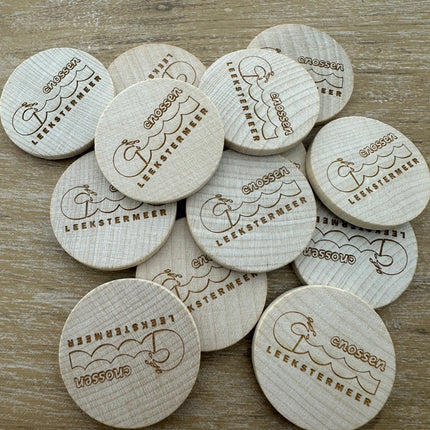Fichas de madera grabadas personalizadas Ø37 mm - 100 unidades