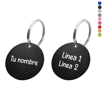 Llavero de aluminio redondo nombre y texto Ø35mm - Por unidad