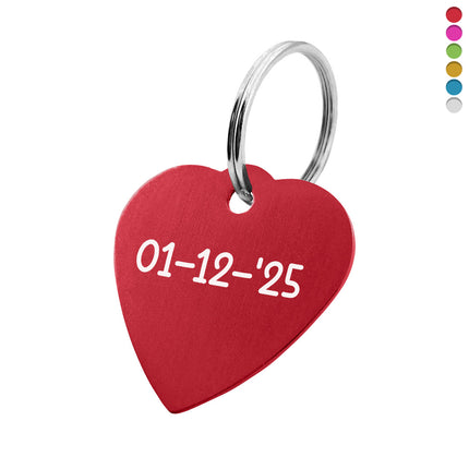 Llavero de aluminio corazon y fecha 29x29 mm - Por unidad