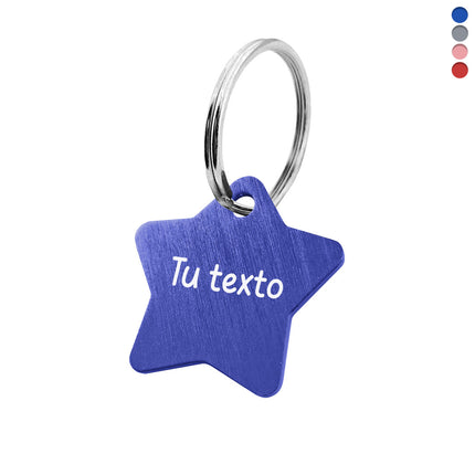Llavero de aluminio estrella y texto 27x27 mm - Por unidad