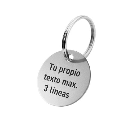 Llavero de aluminio plateado con texto personalizada - Por unidad
