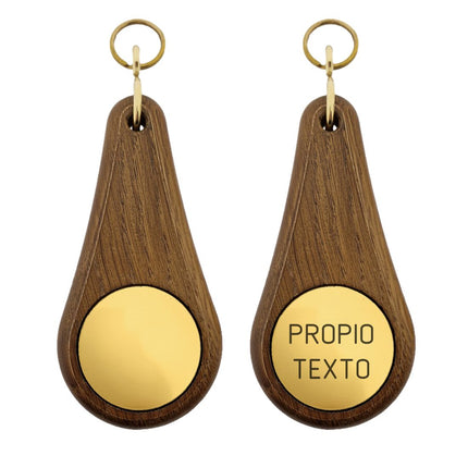 Llavero para hotel Oaky Drop marrón oscuro 110 x 55 mm - ambos lados