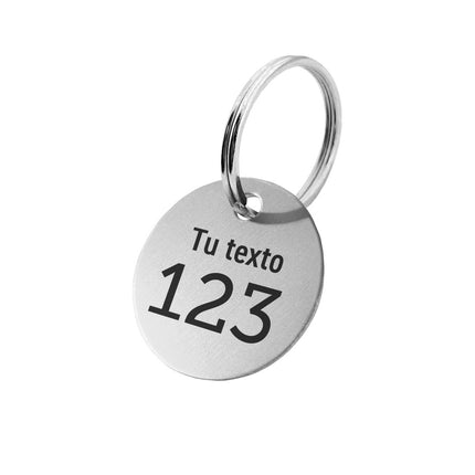 Llavero de aluminio redondo con numeracion y texto - Por unidad