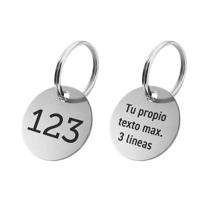 Llavero de aluminio con numero y texto doble cara - Por unidad