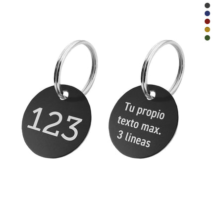 Llavero de aluminio con numero y texto personalizado doble cara - Por unidad