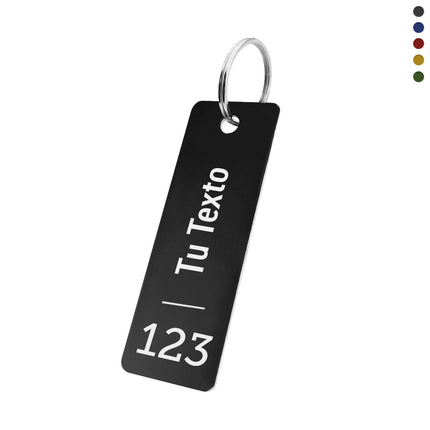 Llavero de aluminio rectangular con texto y numero 25x70 mm - Por unidad