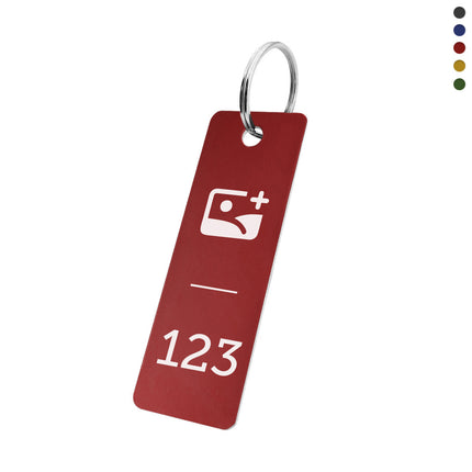 Llavero de aluminio rectangular con numero y logotipo 25x70 mm - Por unidad